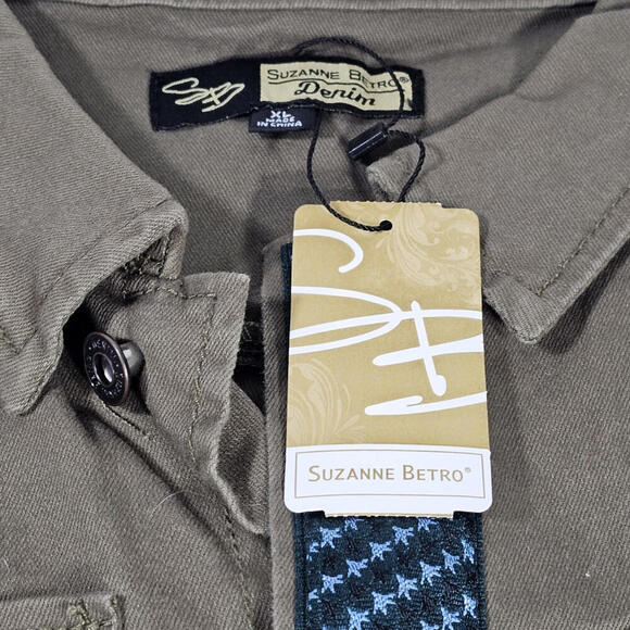 Suzanne Betro Denim Distressed Military Olive Green Jacket $114.00 Msrp -Size XL - Picture 5 of 10